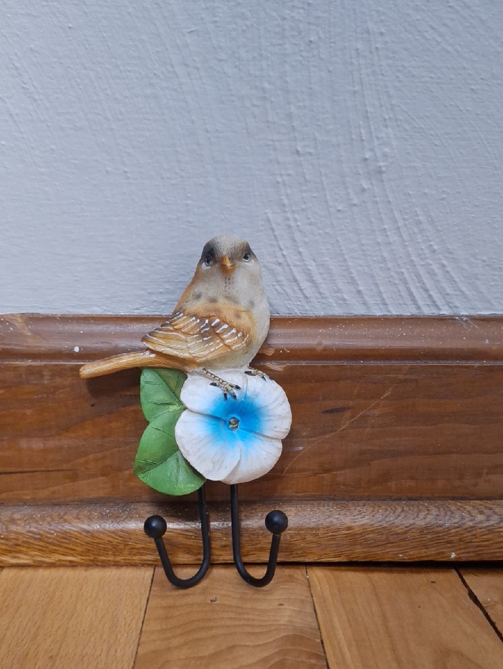 Decorative Bird Wall Hook with Blue Flower - Unbranded